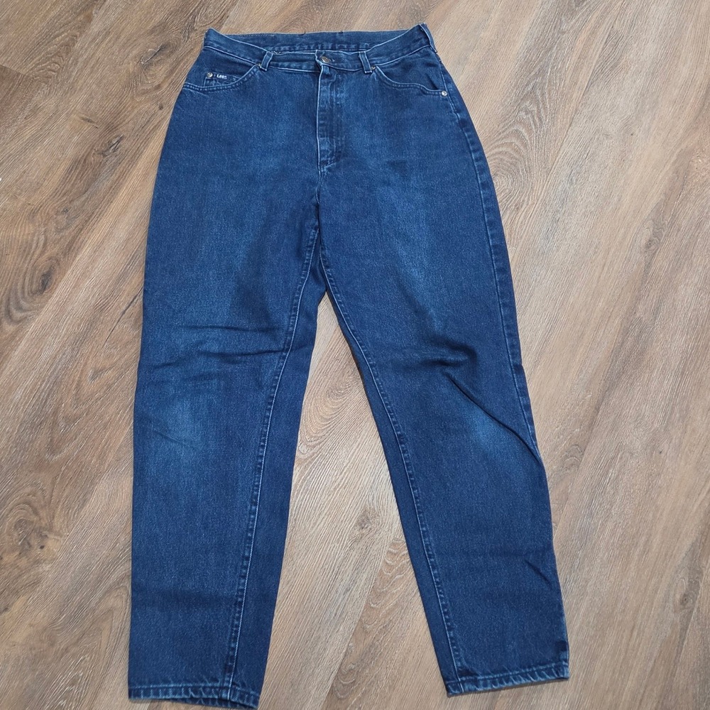 Vintage Lee High Waisted Mom Jeans Dark Wash Tapered Leg Made in USA Womens 12 M